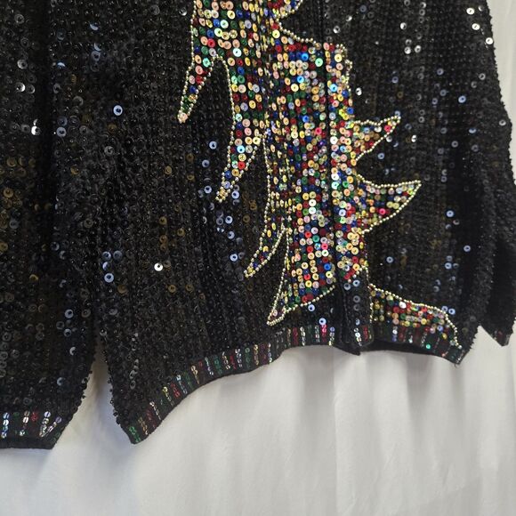 Vintage BERER Takako Sakon Black Full Sequin Christmas Tree Full Zip XL - Picture 7 of 8